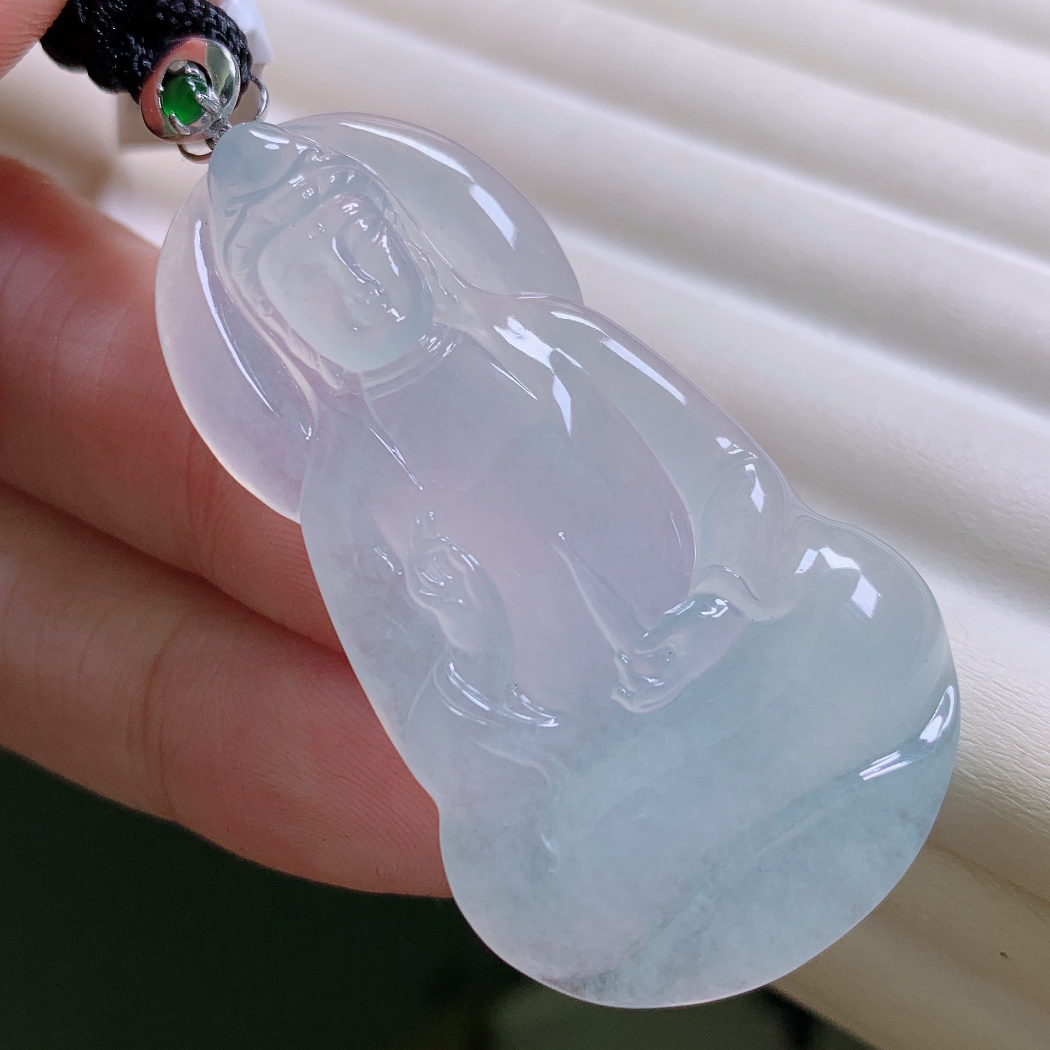 天然A货缅甸翡翠•冰种一刀切素衣观音吊坠高品质好料子珠宝玉石