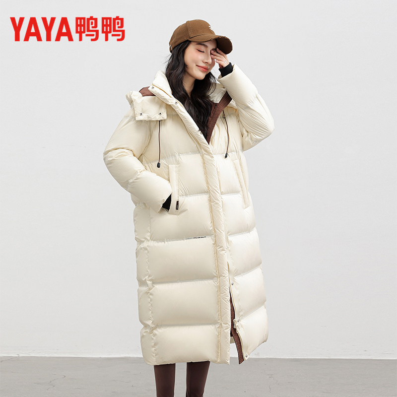 YAYA/鸭鸭羽绒服中长款冬季拼色加厚保暖休闲面包服【新国标90绒】