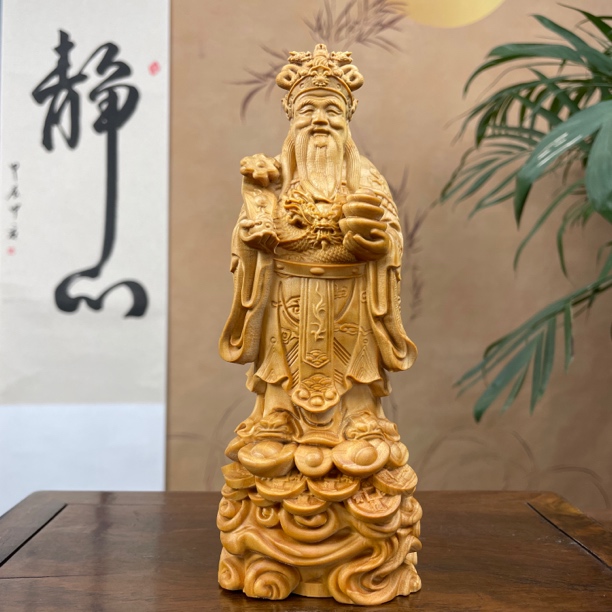 崖柏木如意财神爷高20cm工艺品摆件创意根雕摆件家居中式客厅摆件