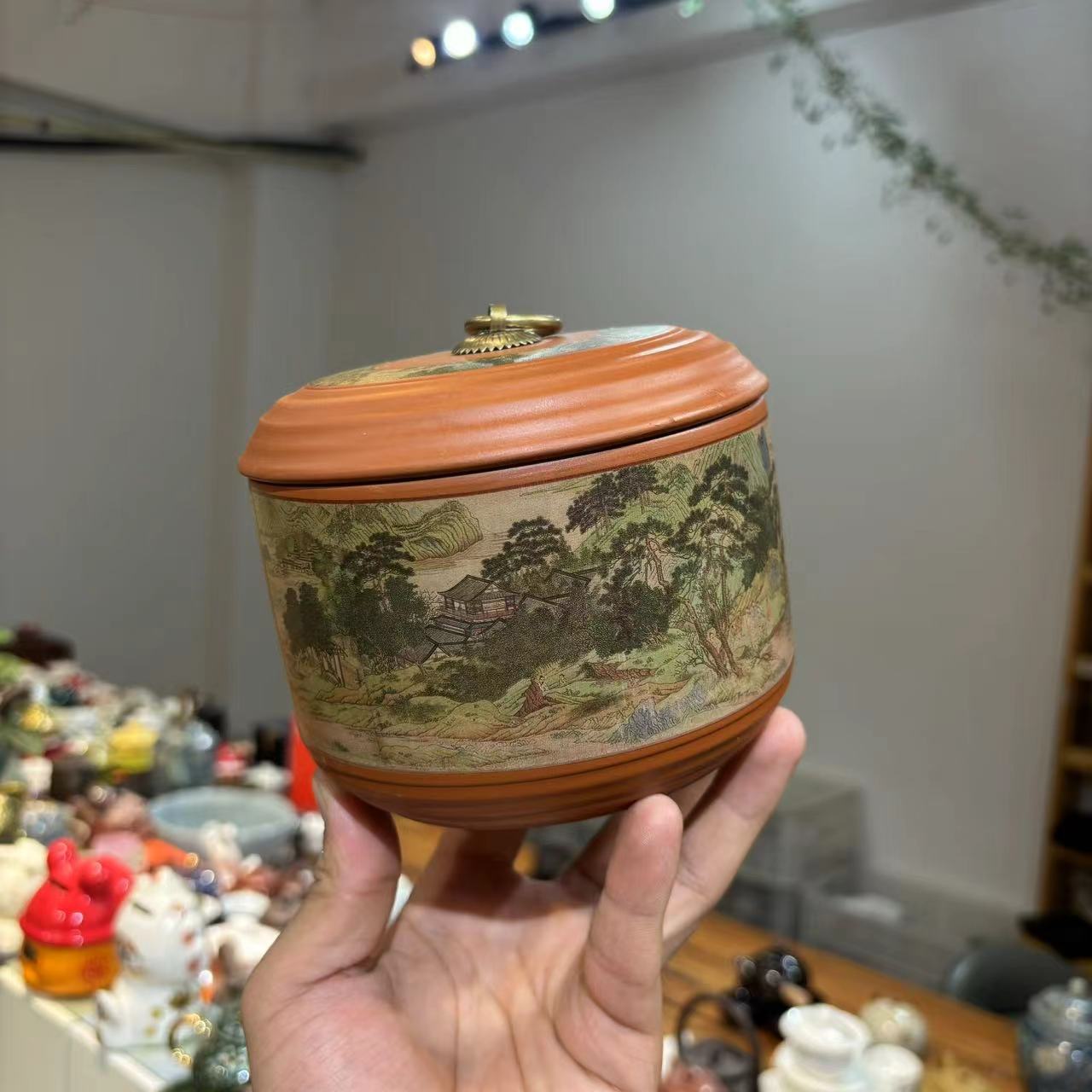 秋香茶具  富春山居图回纹描金茶叶罐密封罐储物罐-4410-2400