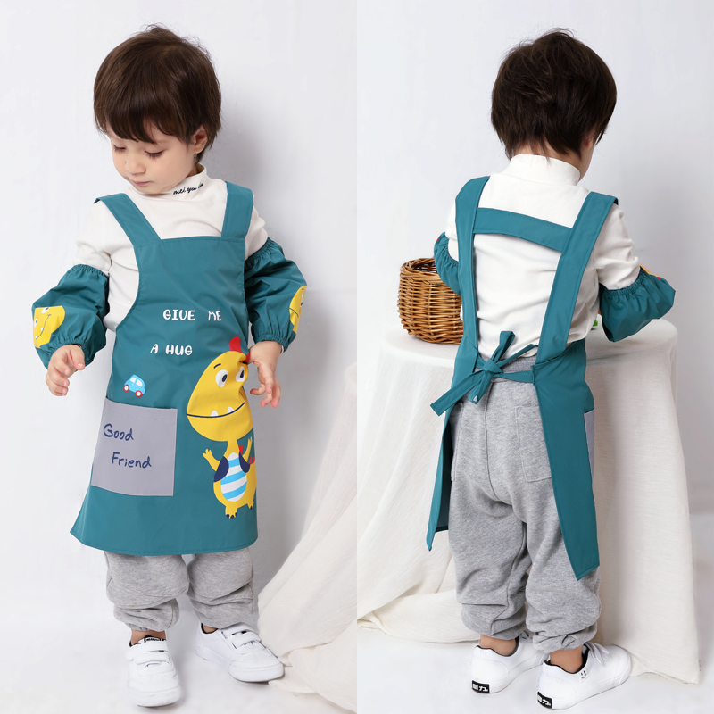 儿童围裙宝宝长款画画罩衣幼儿园绘画美术男女孩防水防污吃饭衣服