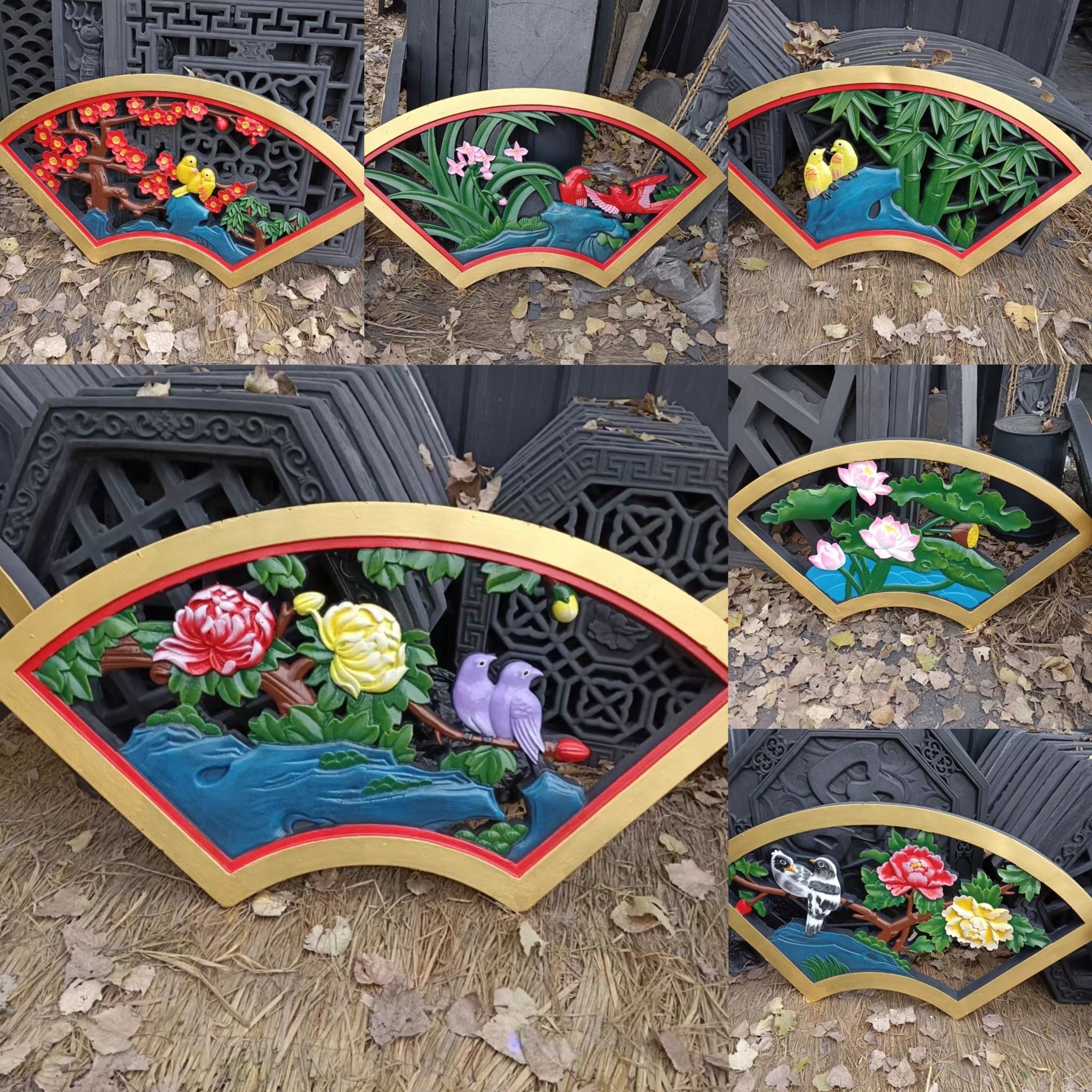 扇形砖雕水泥镂空窗花砖雕中式仿古围墙透窗砖雕窗花镂空仿古花格