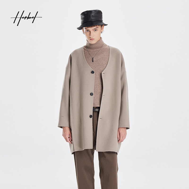 HERBEL/黑白2024/新款男士风衣门店设计款黑色简约宽松1574