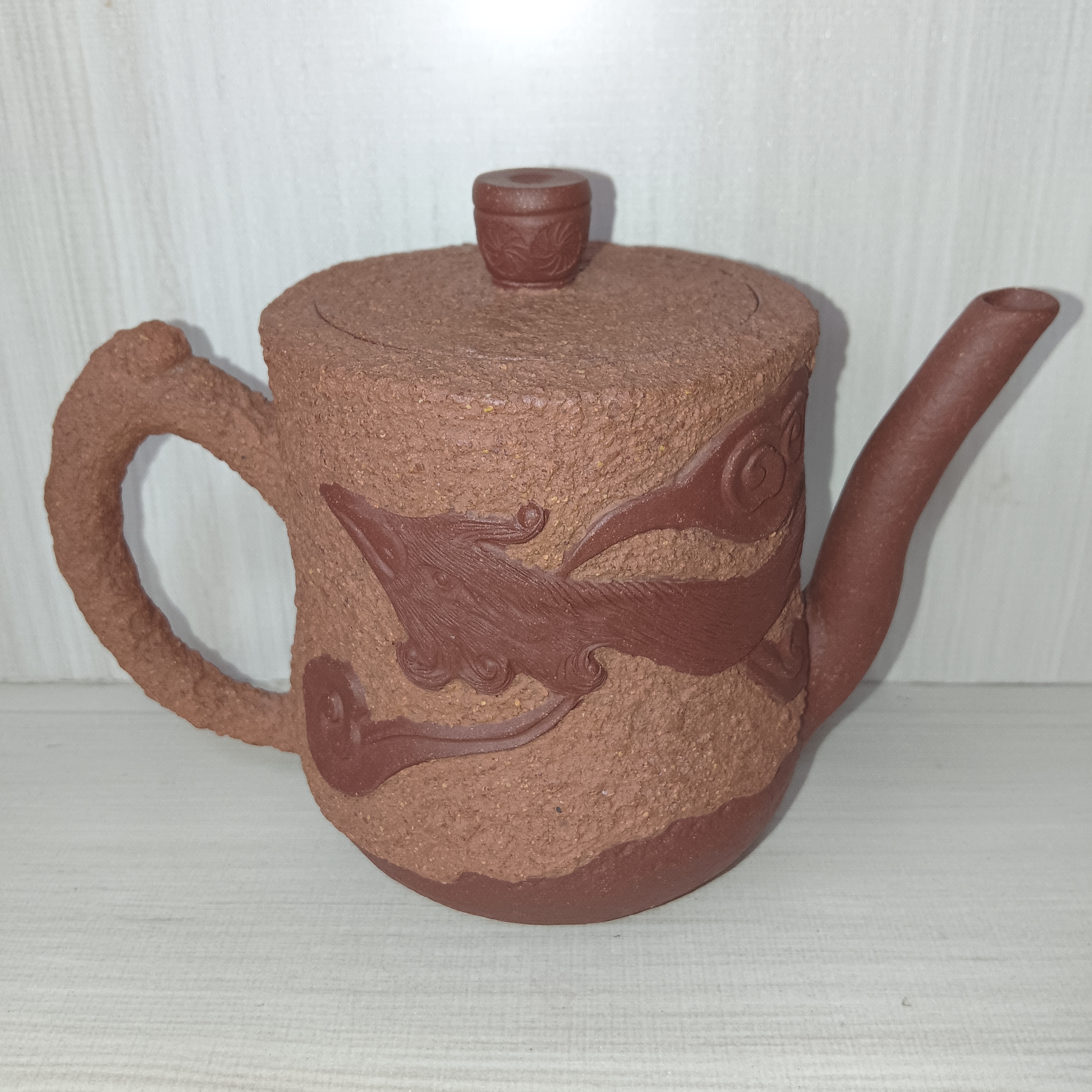 紫砂茶壶（龙凤呈祥）红降坡粉段泥，容量330cc