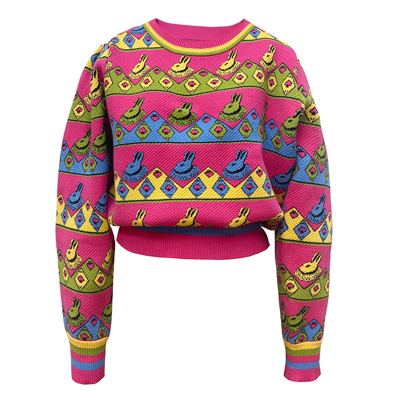 JUNGLE ME马戏团印花圆领针织衫套头上衣卫衣时尚宽松毛衣厚款