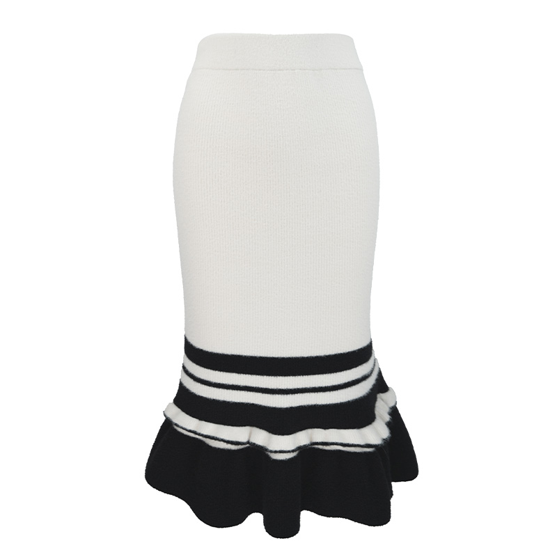 JUNGLE ME秋冬黑白条纹撞色修身鱼尾裙显瘦大气高腰女士半裙优雅