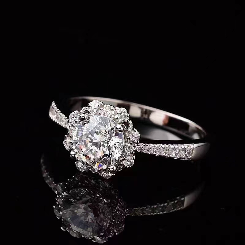 925银莫桑石戒指 【卡家星辰花苞】1-2克拉莫桑钻戒指轻奢时尚女士