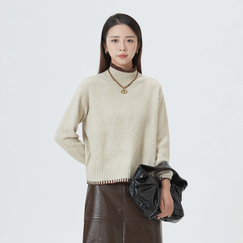 sdeer圣迪奥女装时尚气质百搭休闲轻奢设计款套头针织衫S233Z3577