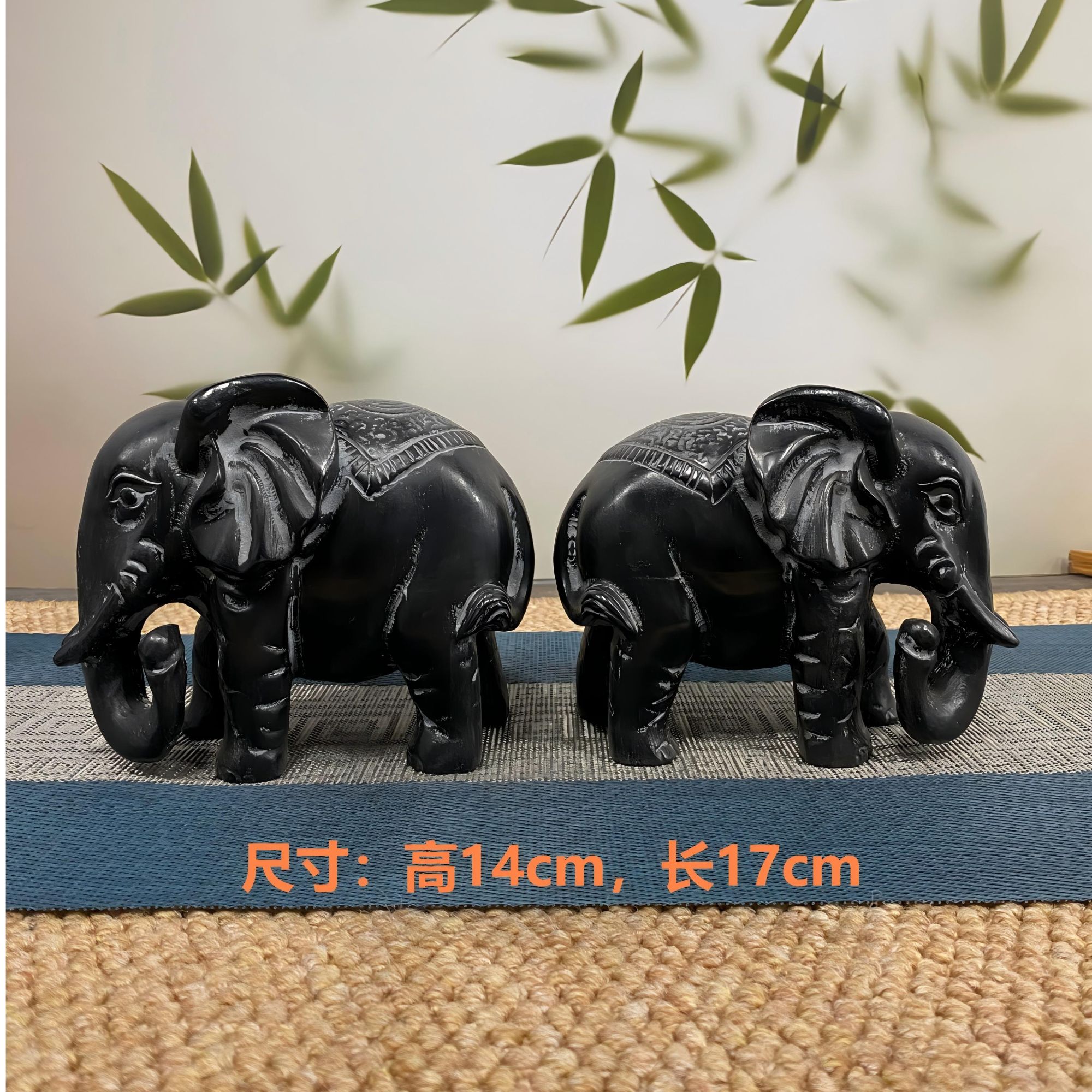 山西精美青石石雕麒麟桌面手工雕刻摆件室内陶瓷工艺品（大象一对）