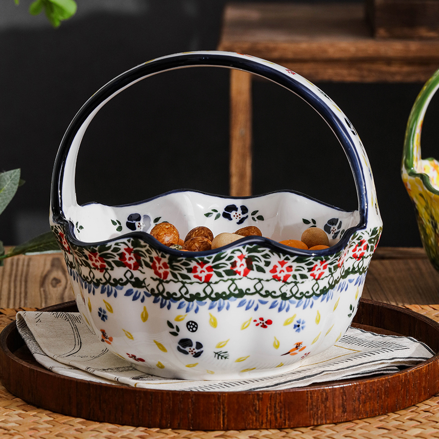 【ALMA】多彩生活 6英寸手绘陶瓷欧式水果提篮釉下彩餐具创意手工