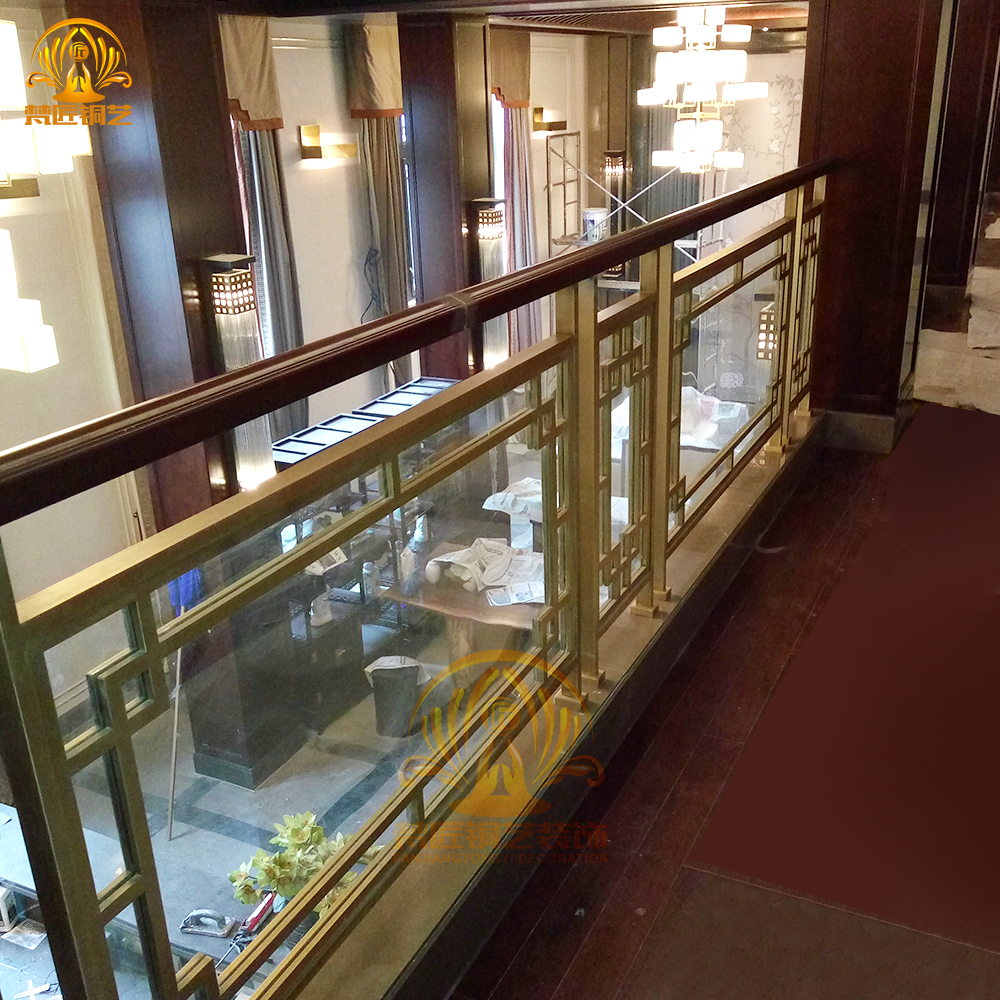 梵匠铜艺定制中式楼梯扶手纯铜黄铜古铜色铜质栏杆室内家用铜护栏