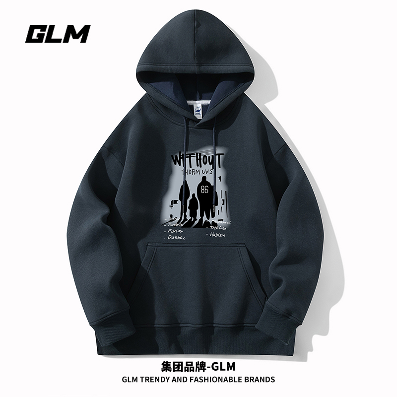 潮牌GLM秋冬季男士连帽卫衣百搭情侣外套大码长袖T恤秋冬款打底衫