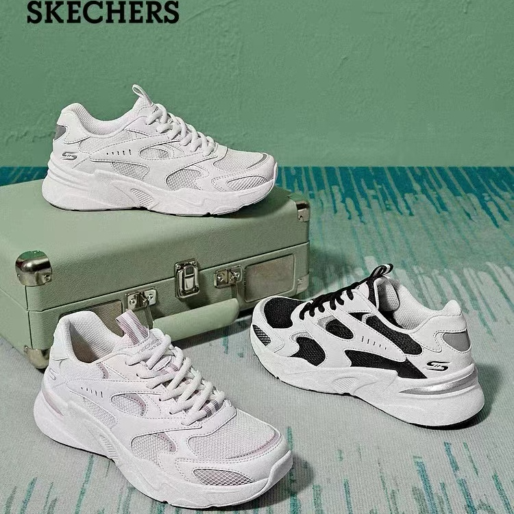 【椰子冰沙】Skechers斯凯奇女鞋秋冬时尚小白鞋拼透气休闲鞋117354