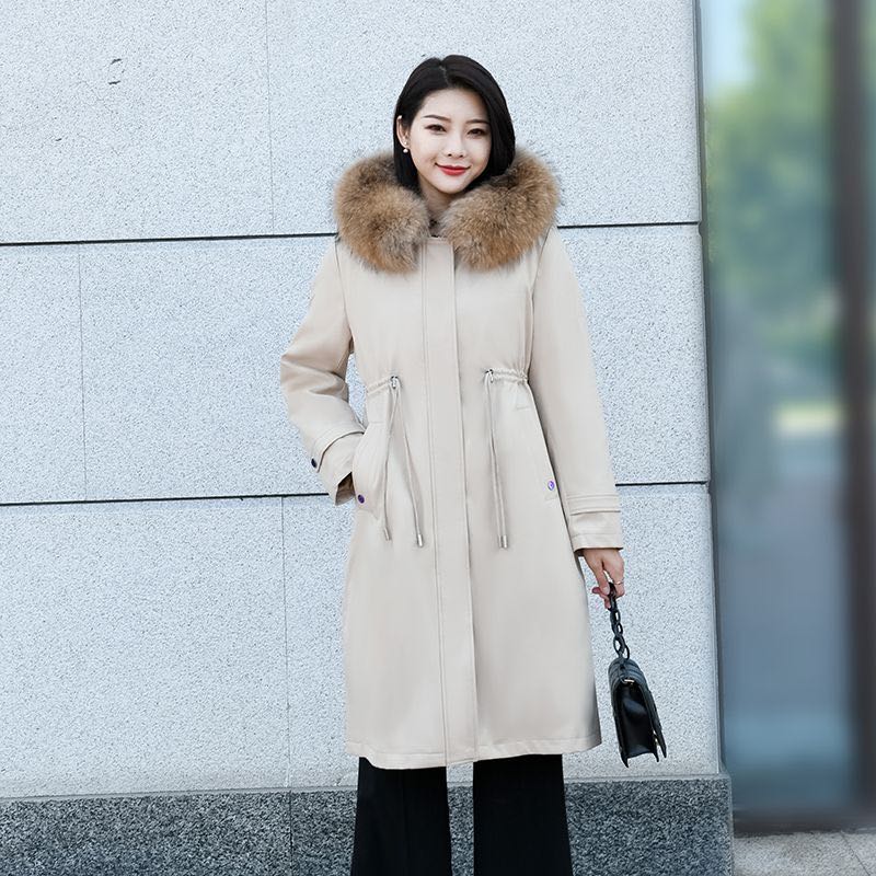  2025新款长款女士派克服獭兔毛内胆可拆卸收腰显瘦一米长冬季