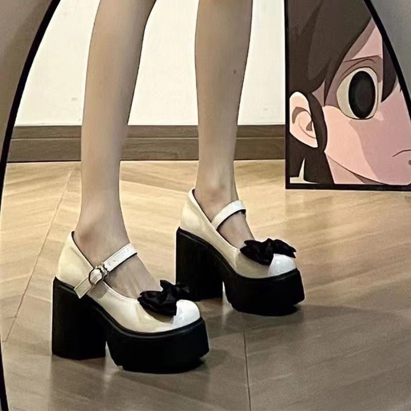 厚底粗跟玛丽珍女鞋蝴蝶结少女感甜酷JK小皮鞋女秋季新款增高单鞋