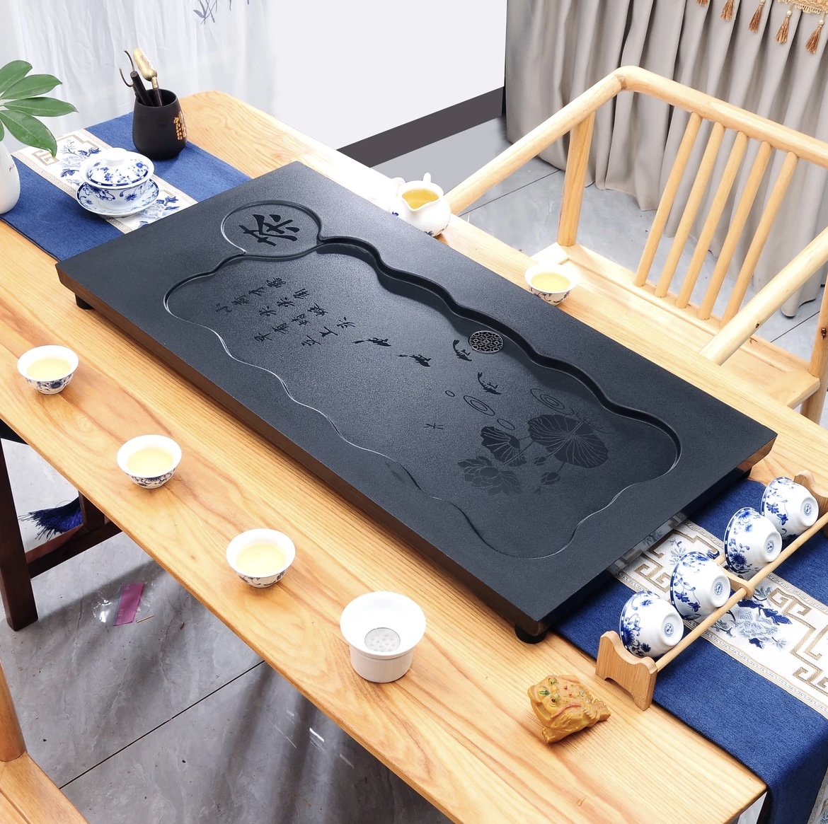 80*37*3新款荷花客厅阳台直排下水茶盘办公室家用创意简约茶盘