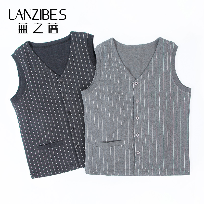LANZIBES/蓝之蓓秋冬季男士桑蚕丝填充保暖舒适条纹马甲背心B088