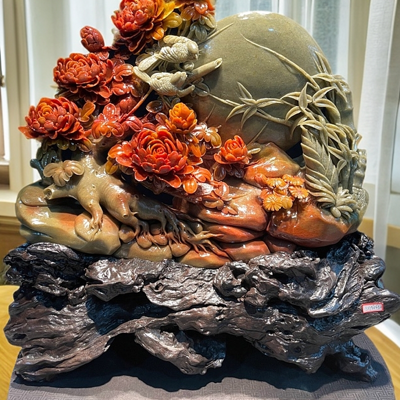 寿山石山水田黄印章印摆件貔貅手把件石雕工艺品入门玄关奇石金蟾