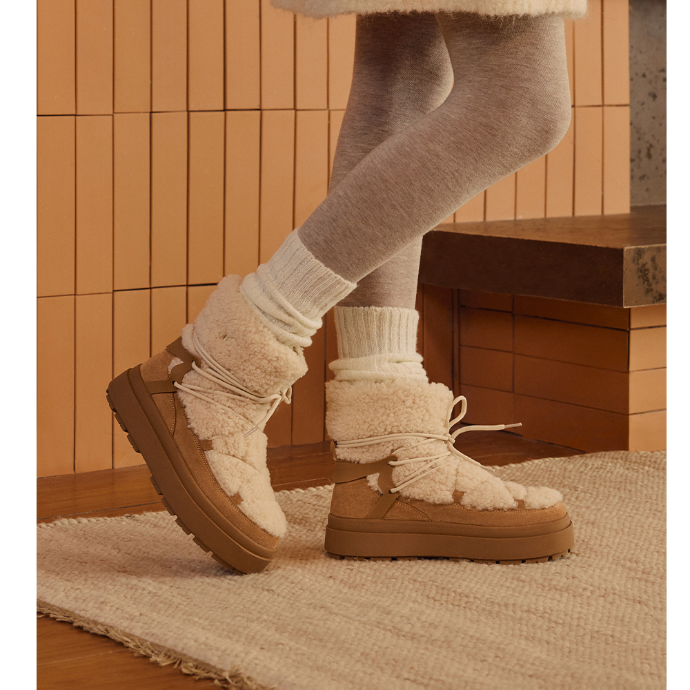 【达人T】73hours女鞋北海道初雪2024冬季新款绒毛厚底毛毛鞋加绒