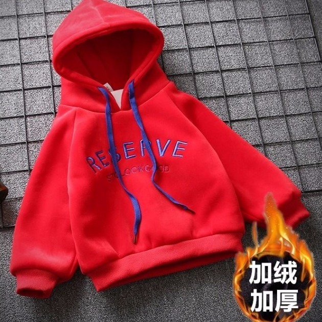 加绒加厚金丝绒卫衣男女童秋冬款中小童长袖T恤儿童连帽保暖L洋气