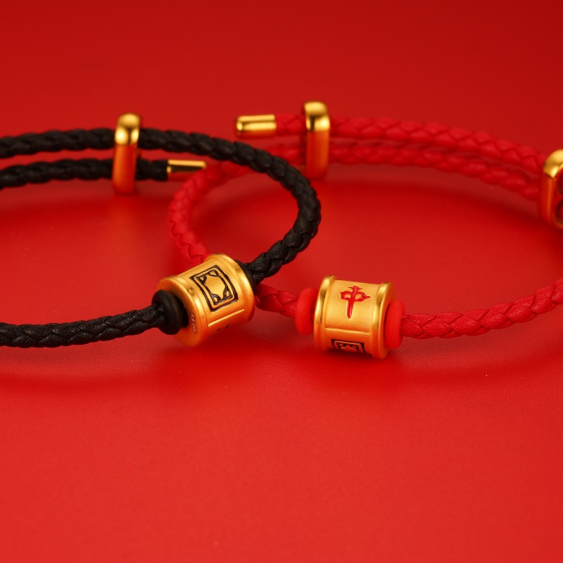 黄金麻将手链大三元转运珠红中发财白路路通串珠3D硬金足金手链绳