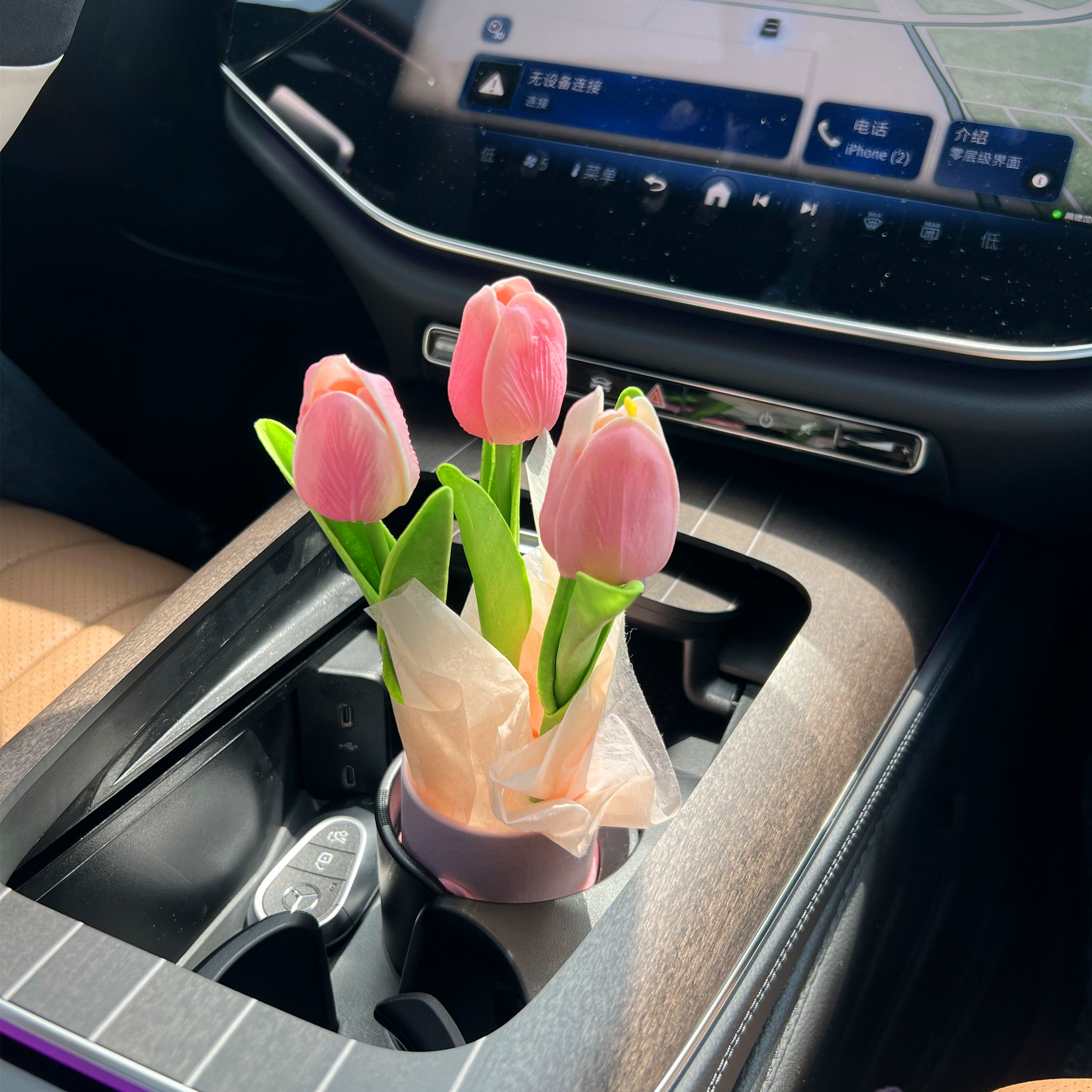 郁金香花束仿真小花桶车载摆件客厅装饰伴手礼送闺蜜礼物拍照道具