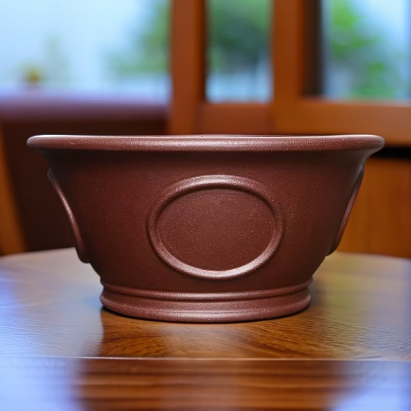 宜兴紫砂圆面碗盆松柏黄杨梅花海棠盆手工精致中国风桌面室内