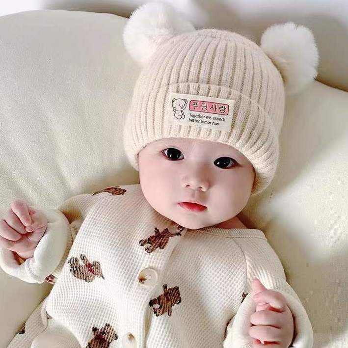 苏强婴幼儿新款毛线针织帽秋款百搭儿童帽质内里保暖加厚套头帽