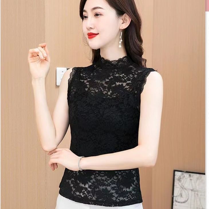 2022女士半高领蕾丝打底衫四季内搭外穿洋气显气质百搭假领子背心