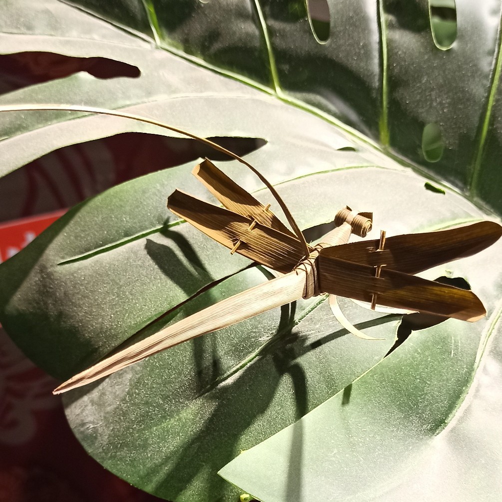 棕草编蜻蜓小玩意玩具逗猫