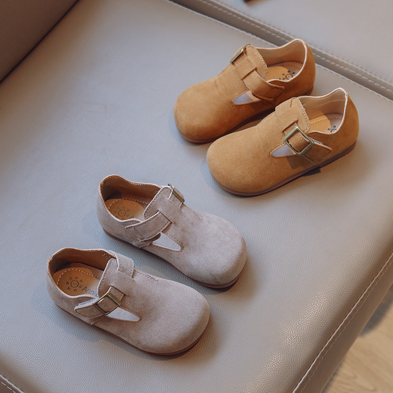 ABCYEEF韩版童鞋复古勃肯鞋男女童英伦风磨砂皮单鞋洋气豆豆鞋