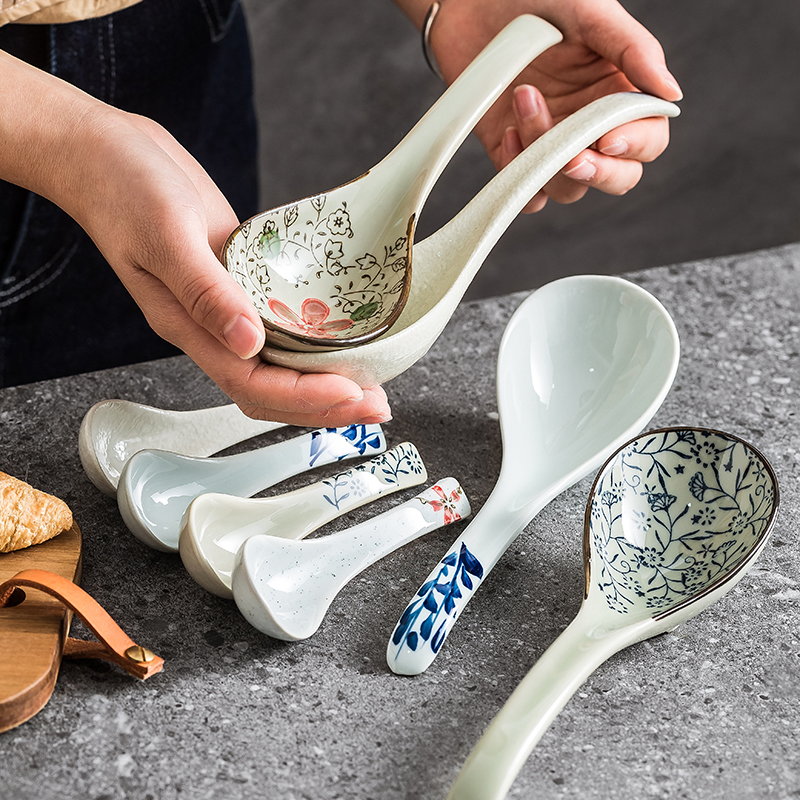 小汤勺家用短柄一人一勺精致大号盛汤长柄日式高颜值高端陶瓷汤勺