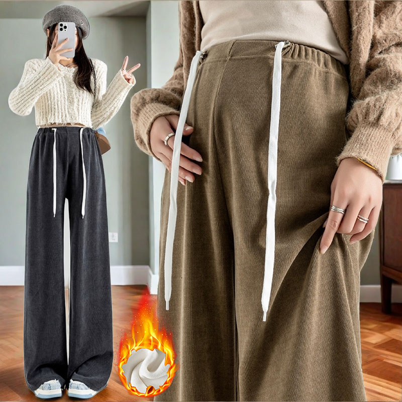 孕妇阔腿裤秋冬宽松休闲裤高腰外穿时尚垂感抽绳加绒加厚孕妇裤子
