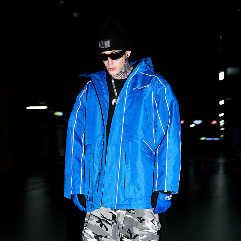 PMW 2023FW新款蓝色户外滑雪服防水防风派克大衣保暖外套登山棉服