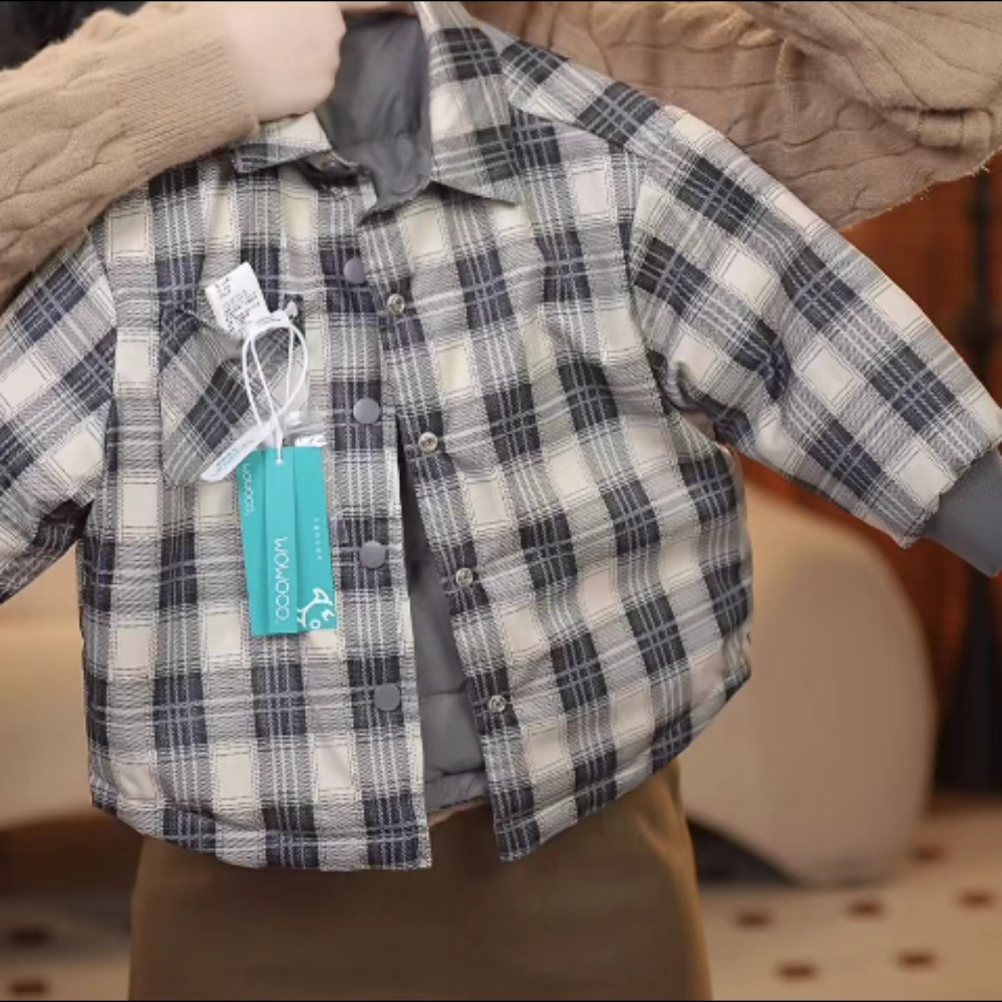 MOMOCO-冬季冬款小童时尚格子时尚两面穿保暖羽绒服75430103009