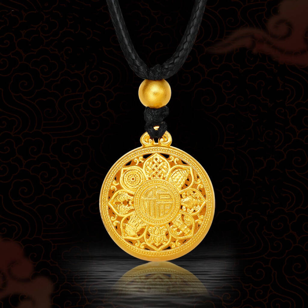 铜合金项链 金版八宝罗盘项链女  新中式国潮风黑绳毛衣链-705