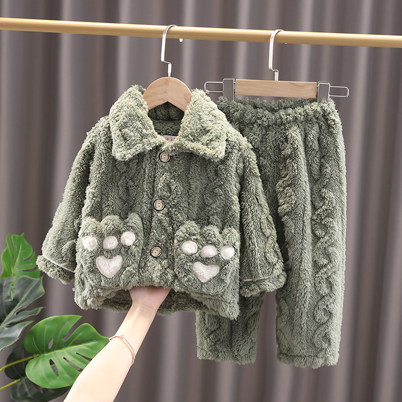 儿童睡衣男童秋冬季套装女童法兰绒保暖加厚珊瑚绒小童宝宝家居服