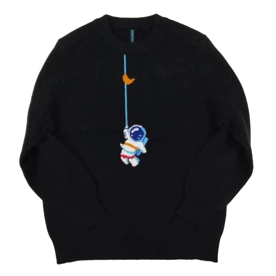 童趣羊绒 黑色手工系列精品保暖柔软卡通小宇航员针织可爱风童装