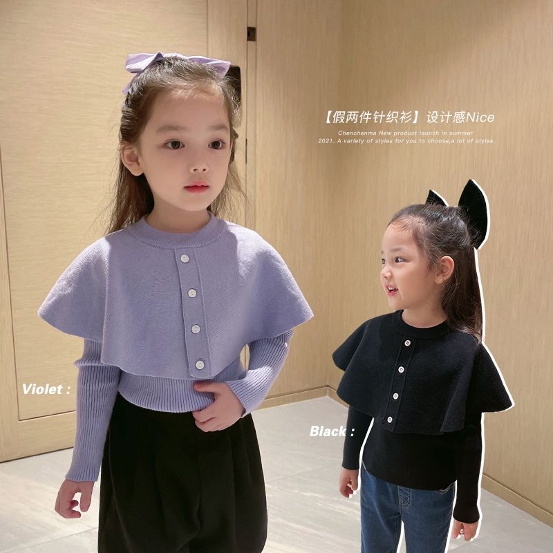 麦兜姐姐2023秋冬新款女孩宝宝小香风毛衣洋气韩版简约上衣女童针