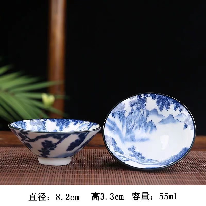 陶瓷青花瓷斗笠杯个人杯功夫茶杯品茗杯中式茶盏茶碗单杯（赠品）