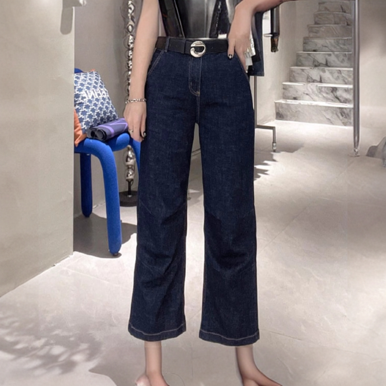 2024年夏季新款大码高腰显瘦弹力牛仔裤女胖妹妹mm百搭八分直筒裤