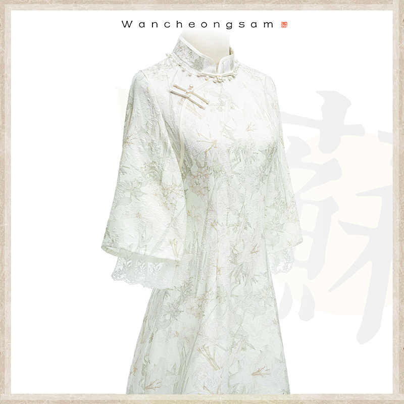 1863绿色改良版旗袍年轻款少女新中式蕾丝气质显瘦连衣裙日常夏季