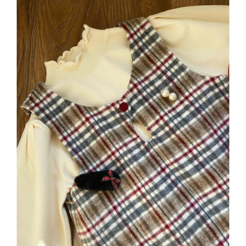 （价格链接）复古加厚毛呢背心裙秋冬日系格子连衣裙长裙女