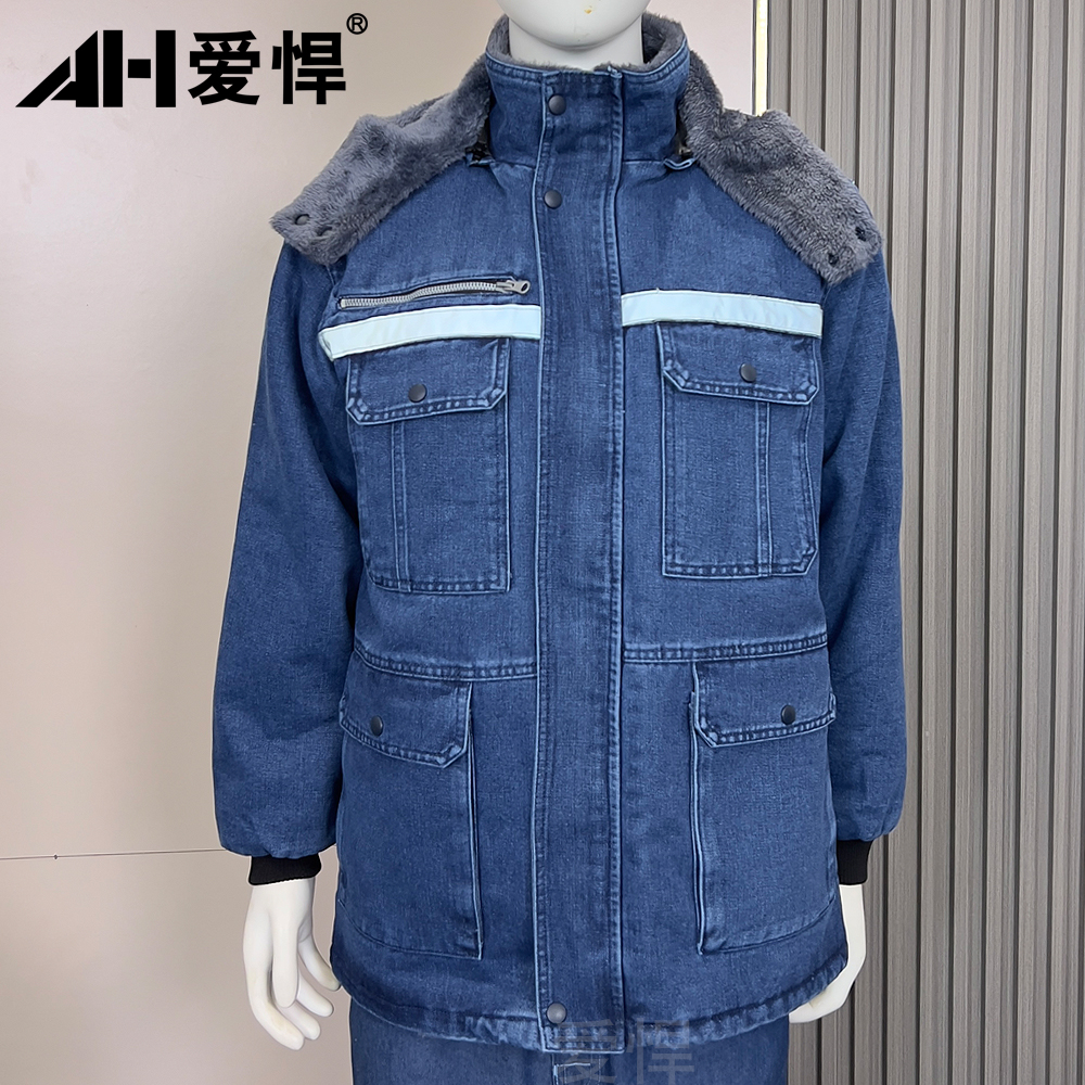冬季加绒加厚保暖棉服劳保服工作服套装男连帽棉袄长款电焊工防烫