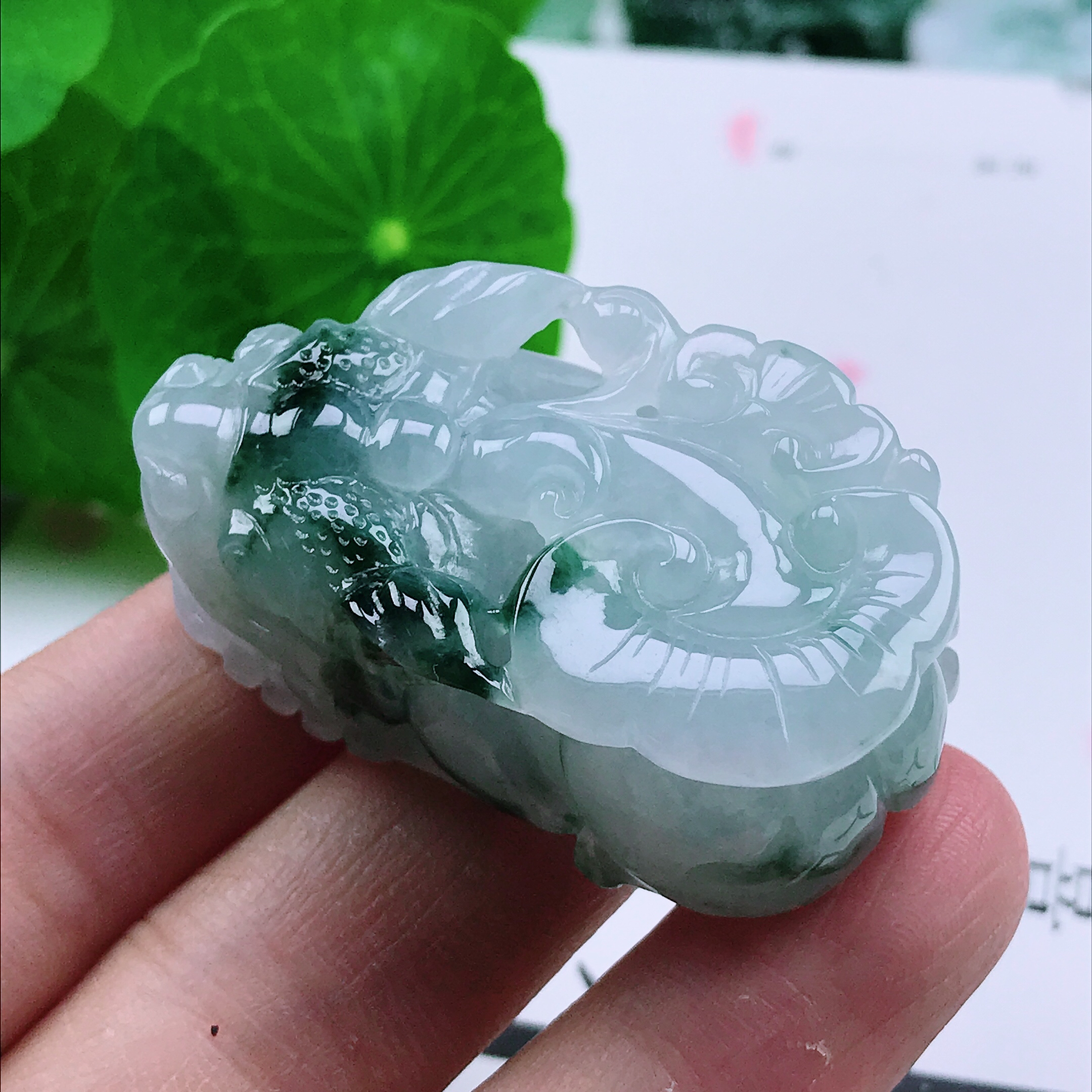 翡翠A货冰种飘花口含珠招财貔貅43-25.5-16.3