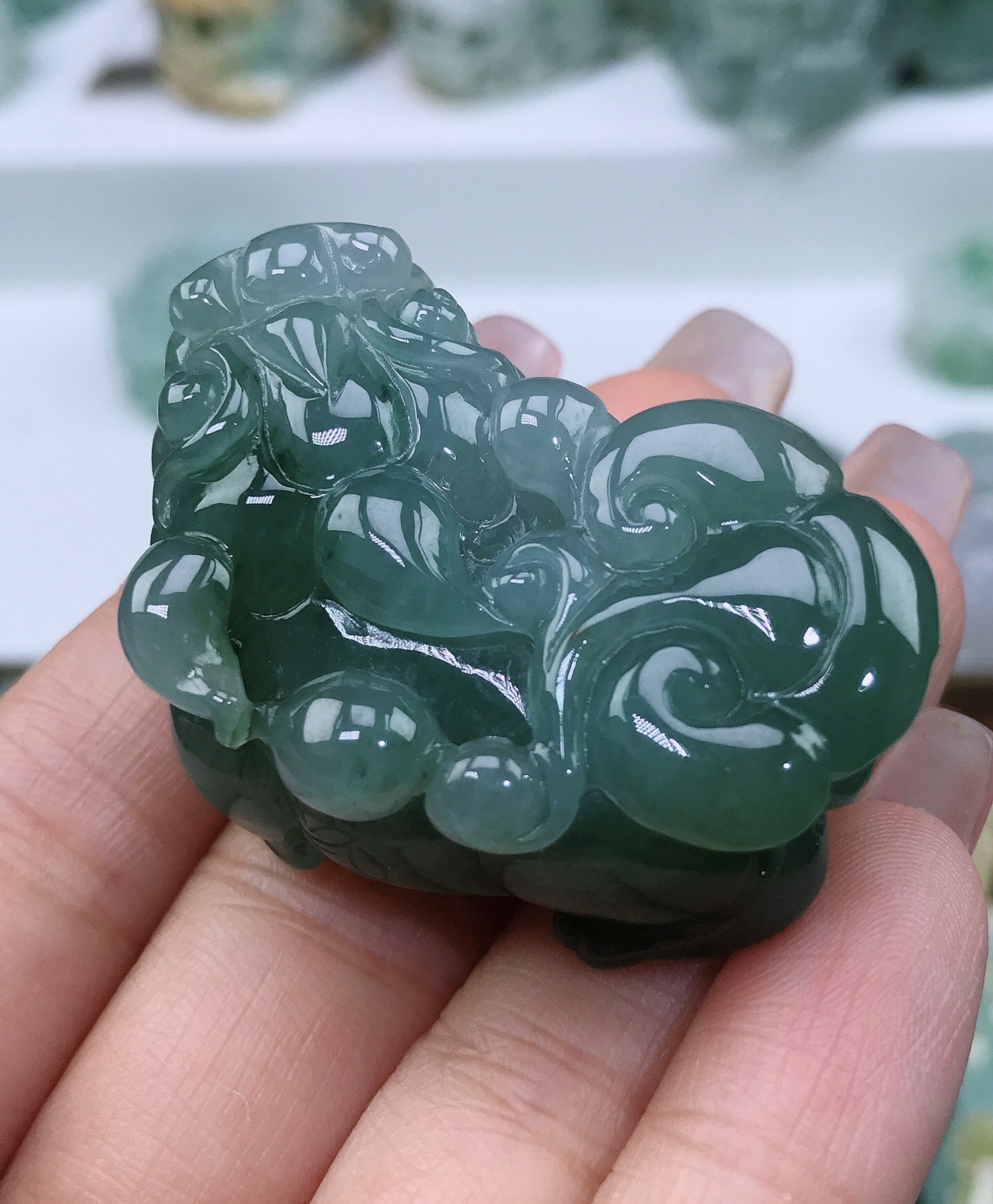 翡翠A货满色冰润招财貔貅吊坠41.6-27.5-20