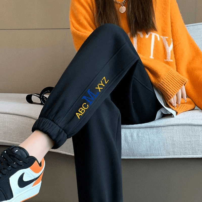 啄木鸟冬季新款高腰运动裤加厚加绒休闲百搭宽松束脚保暖卫裤女