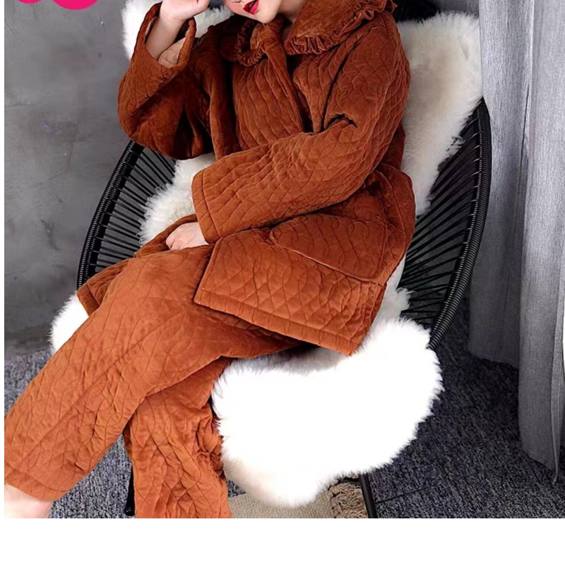 外穿棉袄套装保暖长袖超厚甜美三层纯色冬天加厚秋冬两件套冬款