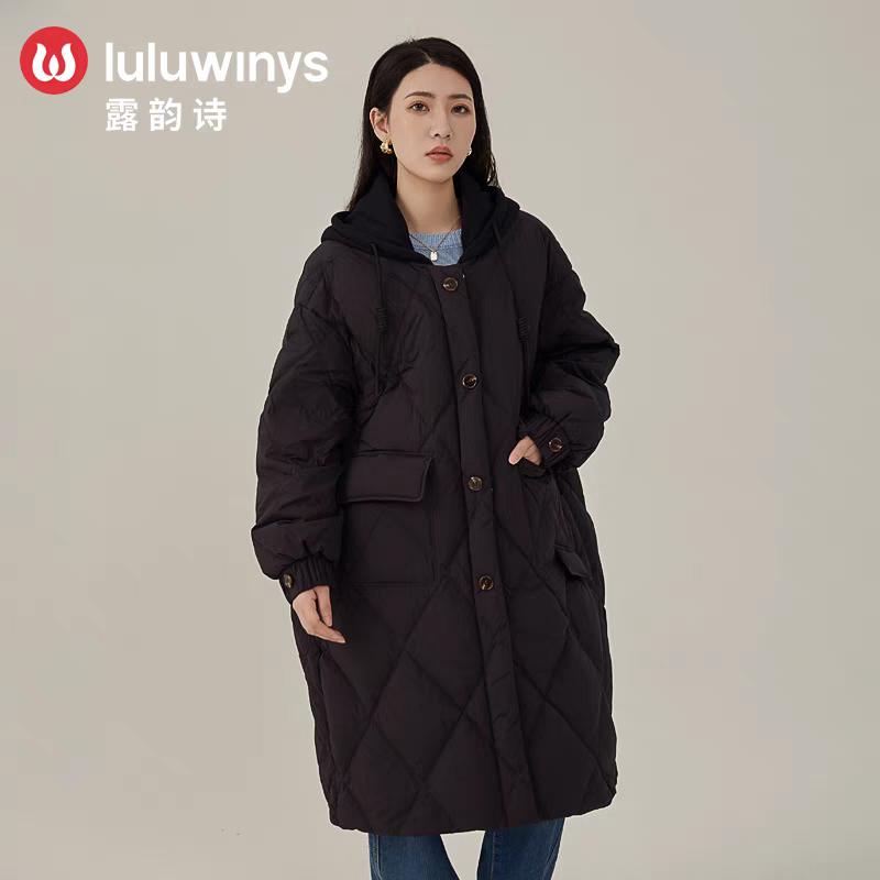 露韵诗羽绒服258187宽松阔版加厚长款羽绒服体重大一点穿比较好