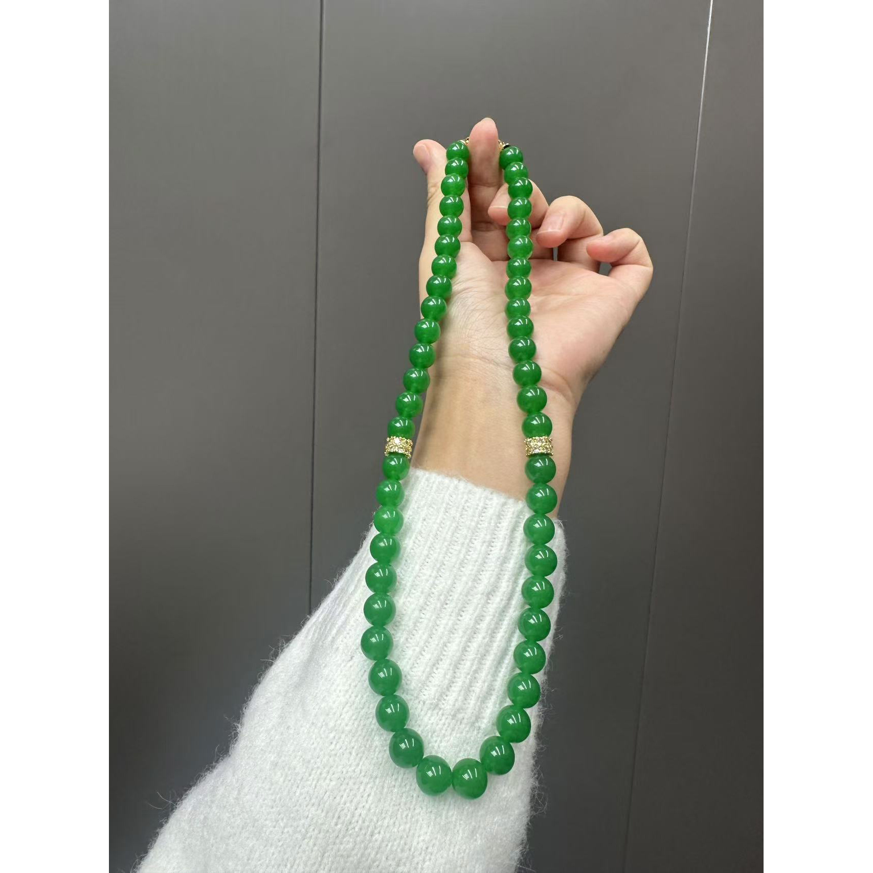 翡翠14k设计款高货妈妈链项链